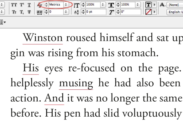 screen grab of text set with metric automatic kerning